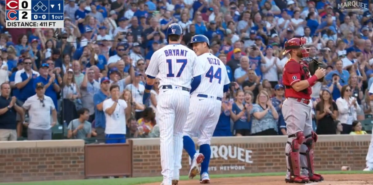 Teammates' -- Kris Bryant (17) and Anthony Rizzo (44) of …