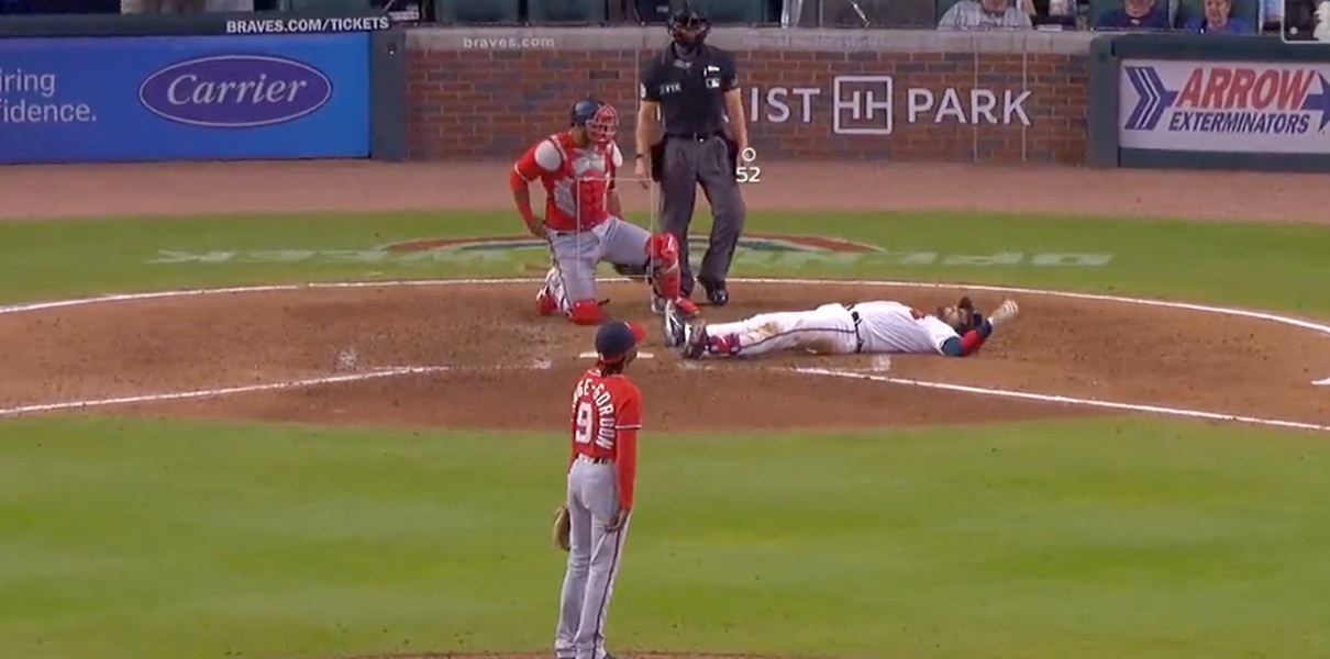 LOL: Travis D'Arnaud Goes Down After Brutal  52 MPH Pitch