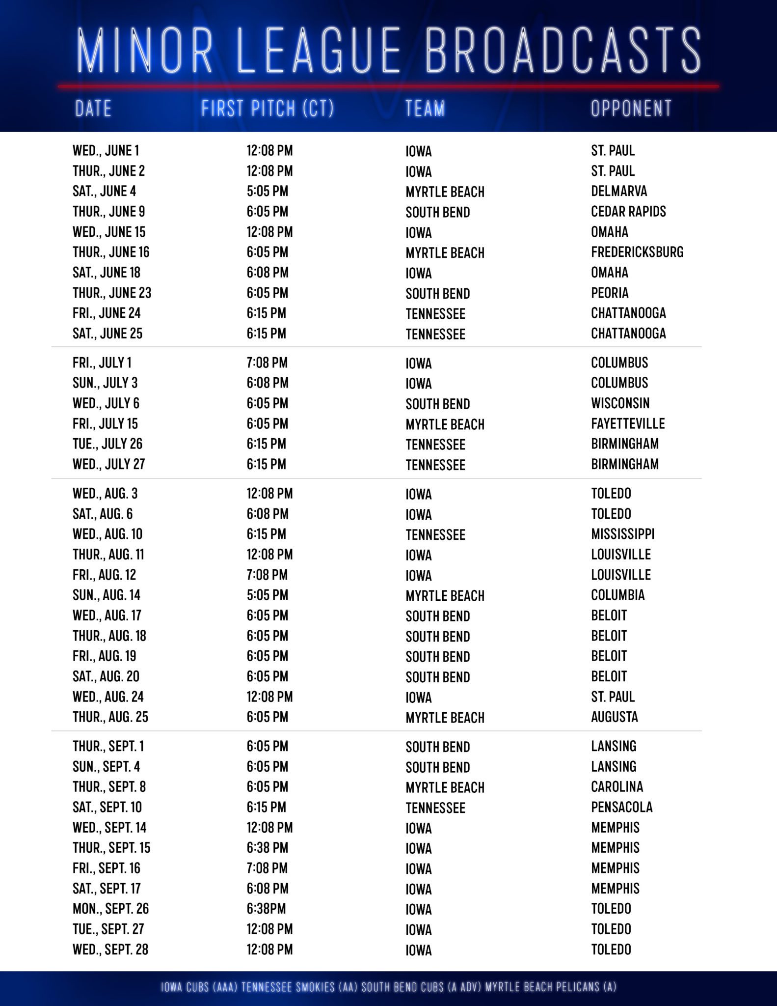 Marquee Announces Broadcast Schedule for 39 Upcoming Cubs Minor