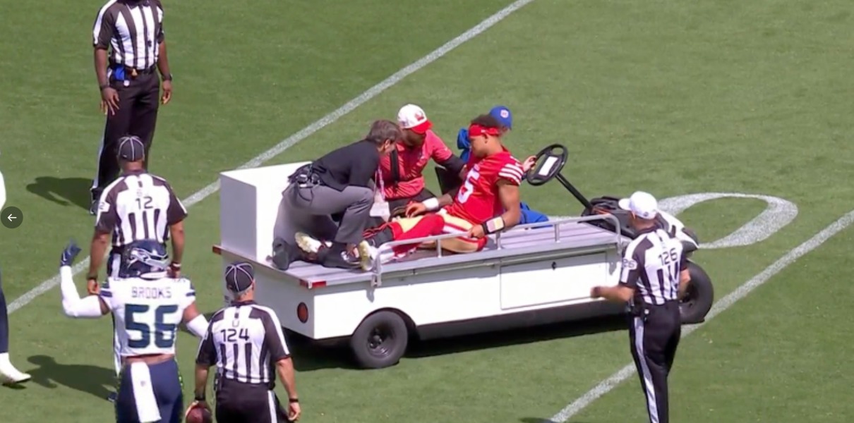 49ers Quarterback Trey Lance Was Carted Off the Field After