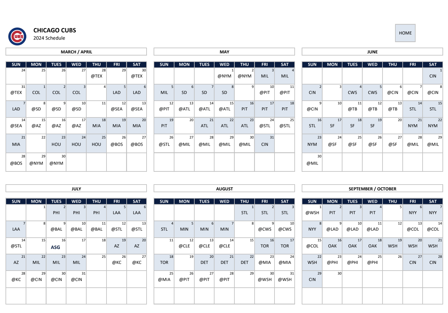 Chicago Cubs Schedule 2024 Printable Ollie Aundrea