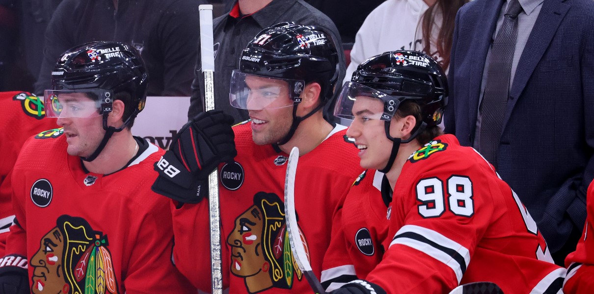 Taylor Hall was back at Blackhawks practice today.
