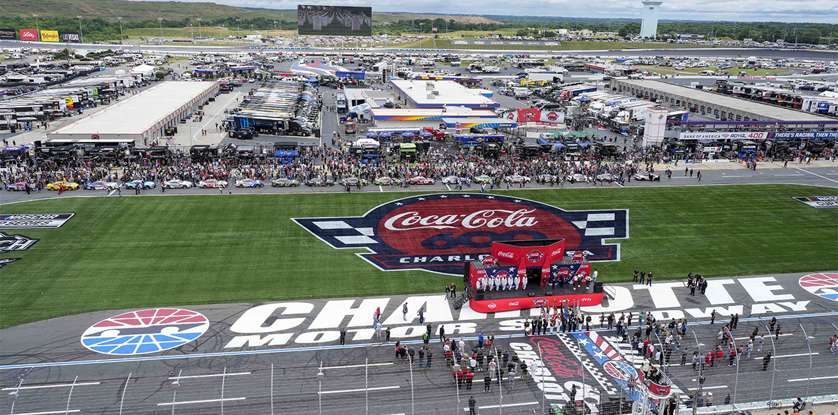 May 29, 2023; Concord, North Carolina, USA; Opening ceremony honoring US veterans and active military during the Coca-Cola 600 at Charlotte Motor Speedway. Mandatory Credit: Jim Dedmon-USA TODAY Sports