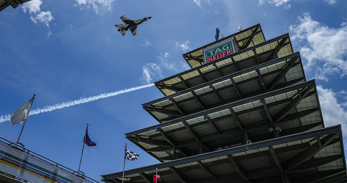 U.S. Air Force Thunderbird's fly over the pagoda on Friday, May 24, 2024, during Carb Day ahead of the 108th running of the Indianapolis 500 at Indianapolis Motor Speedway. Grace Hollars/IndyStar-USA TODAY NETWORK