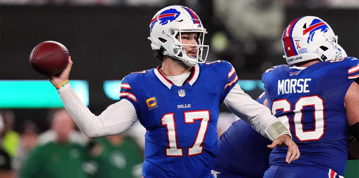 Bills quarterback Josh Allen threw for 236 yards against the Jets on Monday night, but also had three interceptions and a costly lost fumble. Mandatory Credit: Danielle Parhizkaran / USA TODAY NETWORK